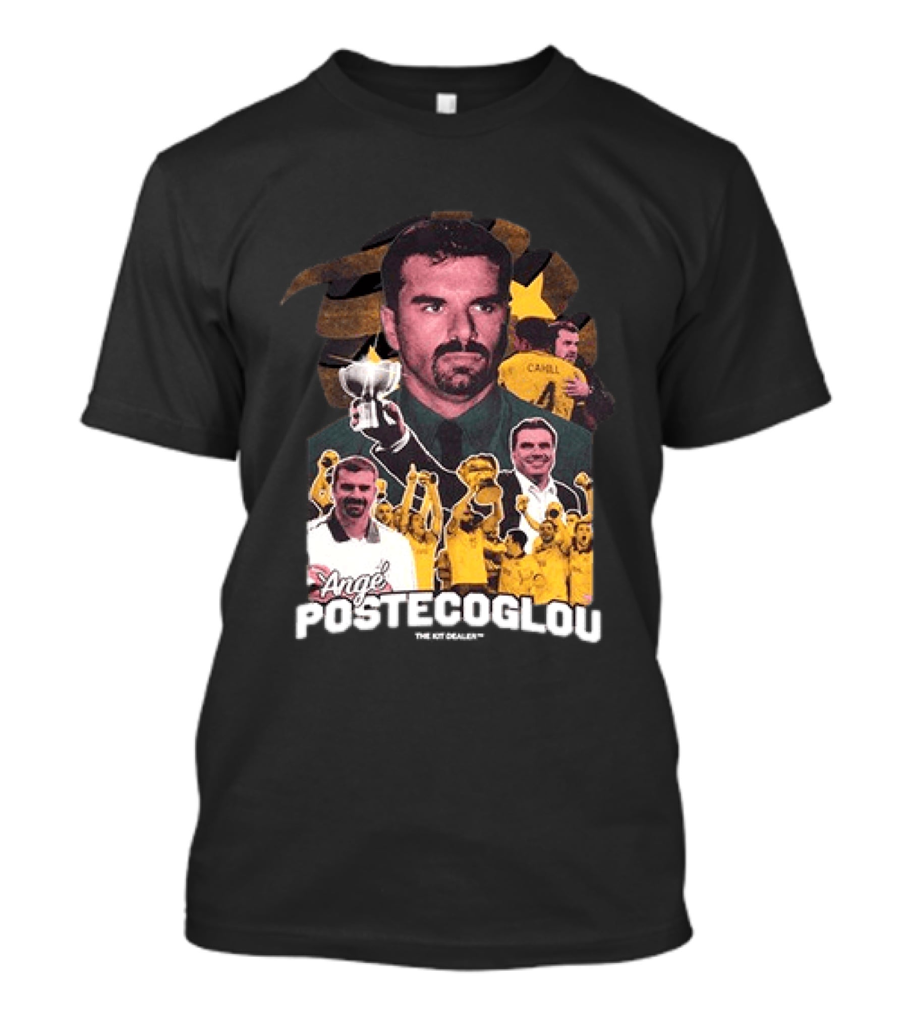 Ange Postecoglou Celebratory Moments With Trophy And Team T-Shirt