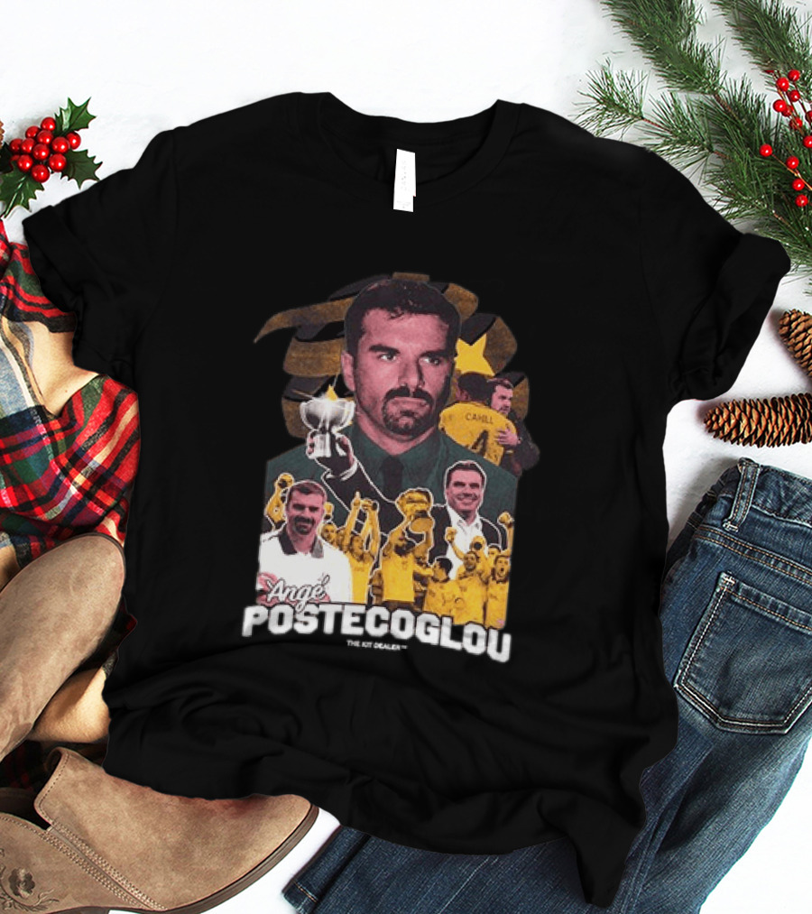Ange Postecoglou Celebratory Moments With Trophy And Team T-Shirt