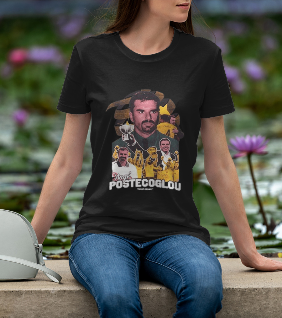 Ange Postecoglou Celebratory Moments With Trophy And Team T-Shirt