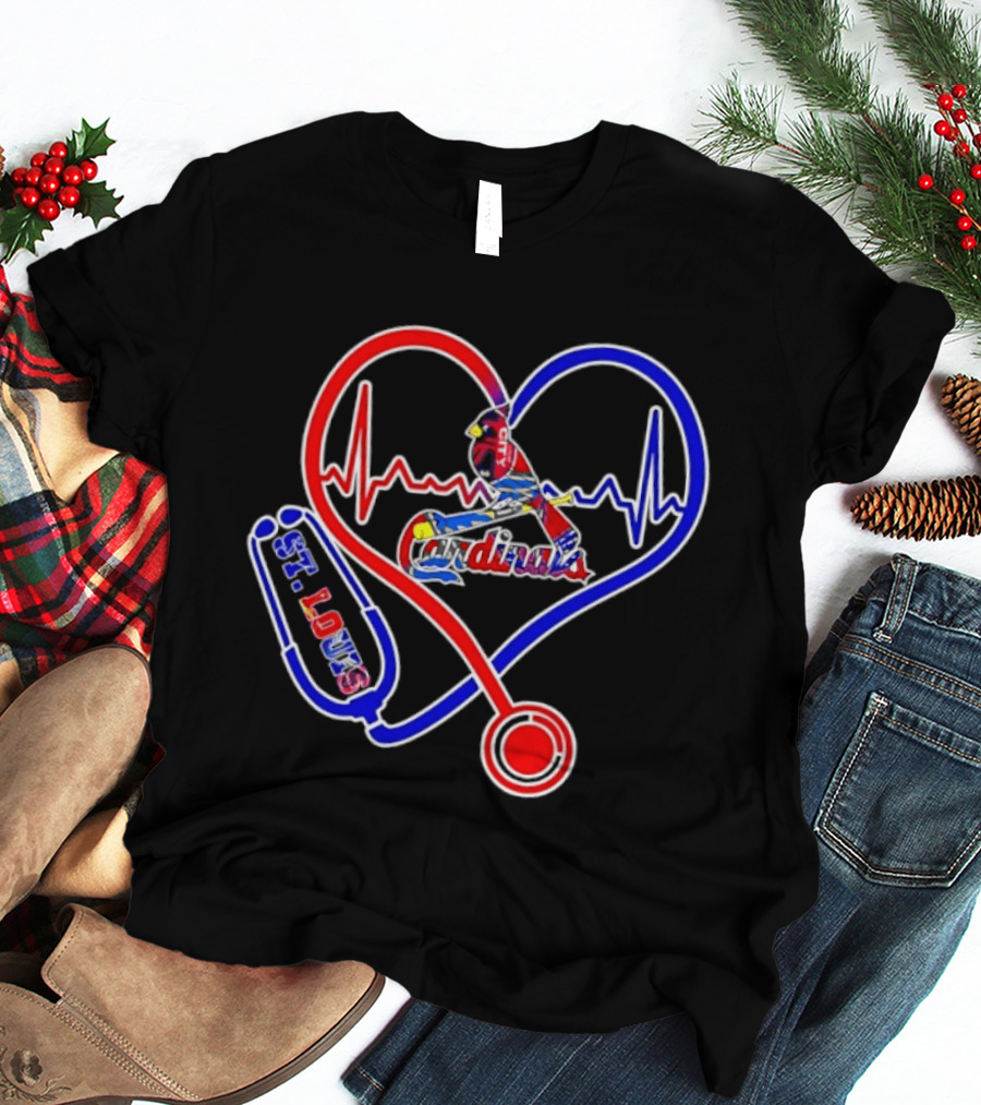 St Louis Cardinals Heartbeat Stethoscope Fan Pride T-Shirt