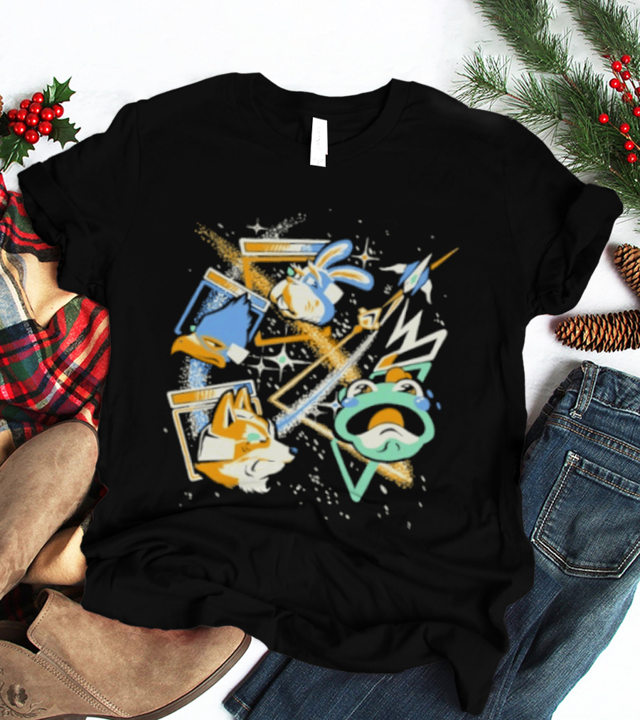 Star Fox Team Collage Falco Lombardi Peppy Hare Retro Style Graphics Gaming Nostalgia T-Shirt