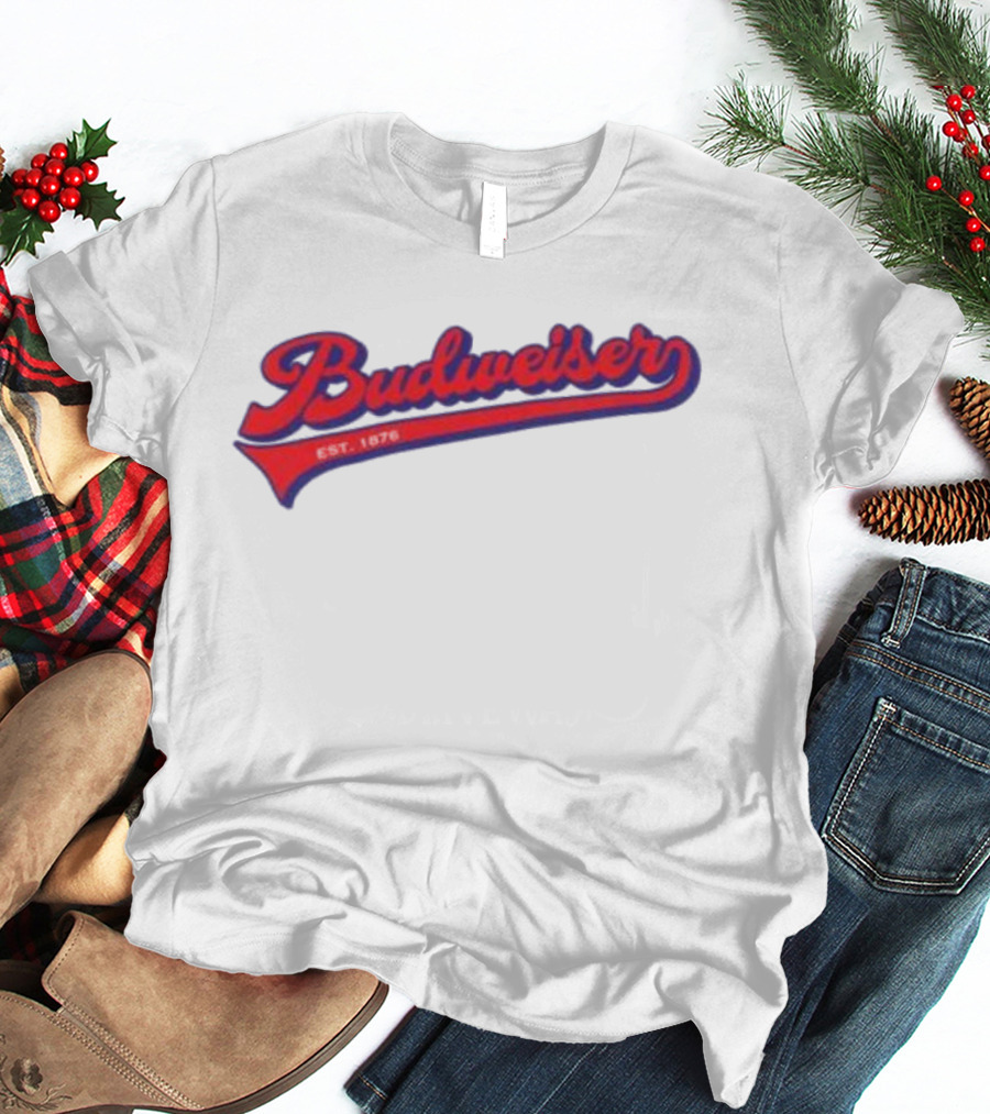 Budweiser Baseball Script Logo Retro Style Beer Shop T-Shirt