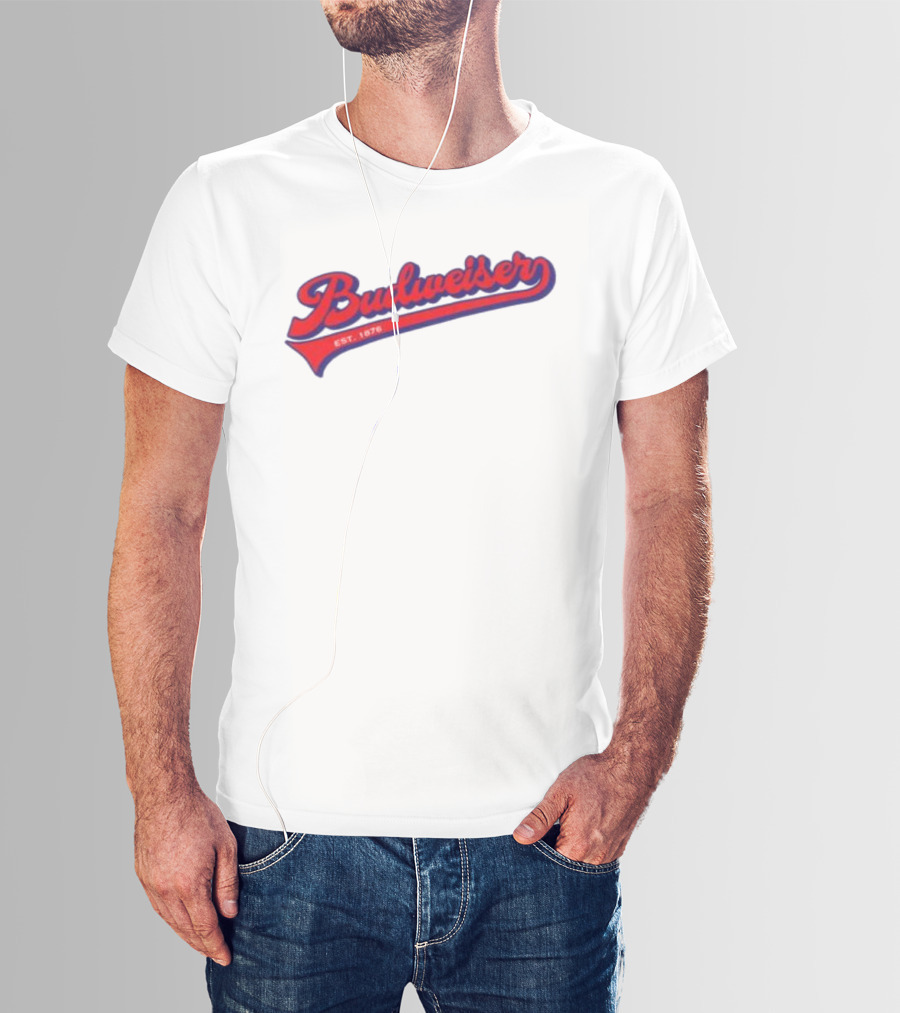 Budweiser Baseball Script Logo Retro Style Beer Shop T-Shirt