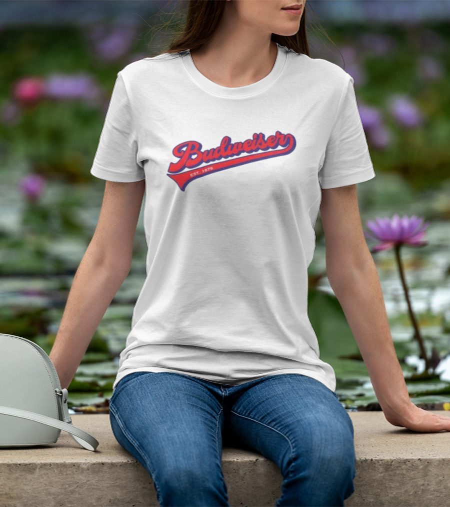 Budweiser Baseball Script Logo Retro Style Beer Shop T-Shirt