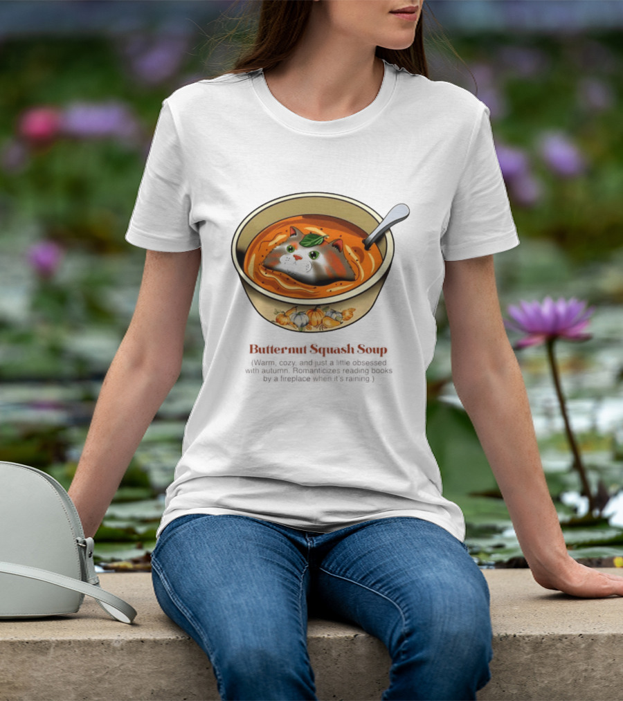 Butternut Squash Soup Cat Floating Whiskers Bowl T-Shirt