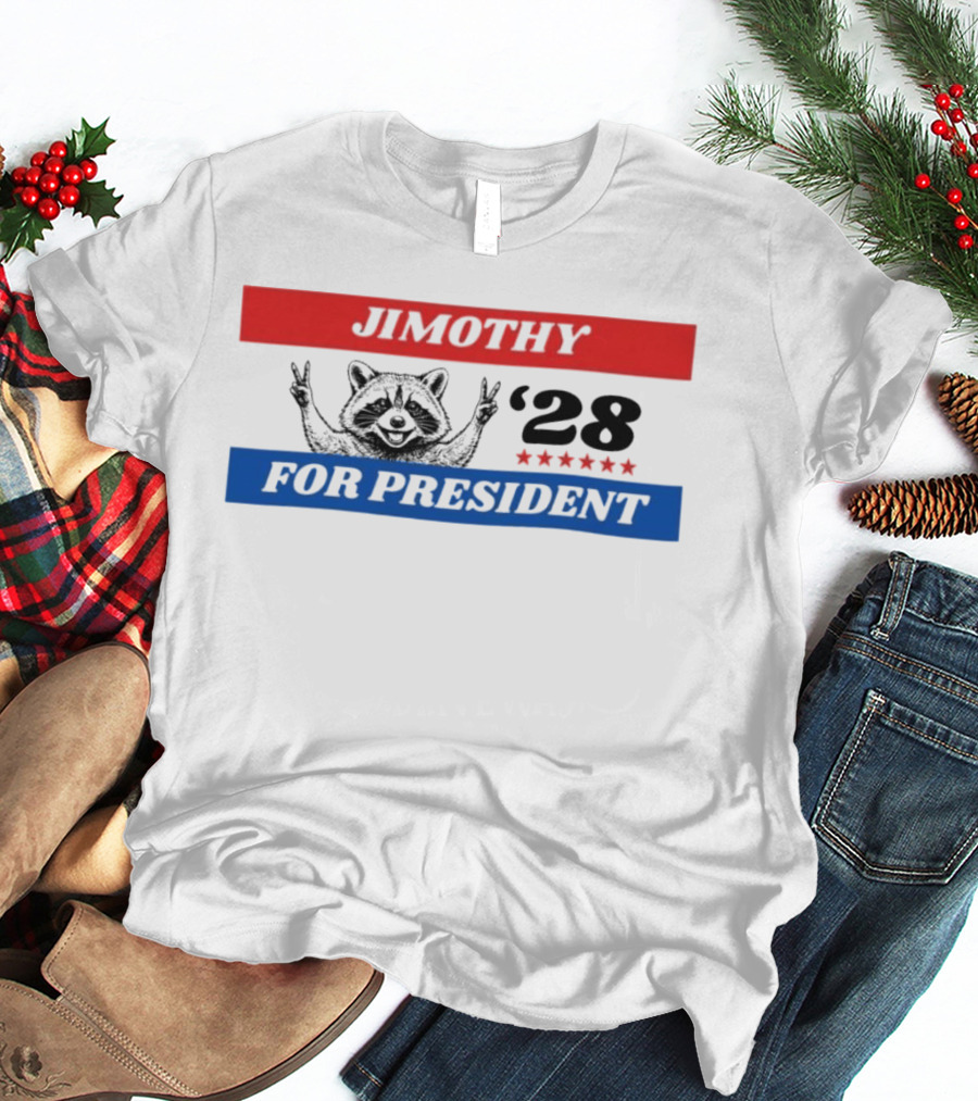 Jimothy Raccoon For President '28 Peace Victory Stars T-Shirt