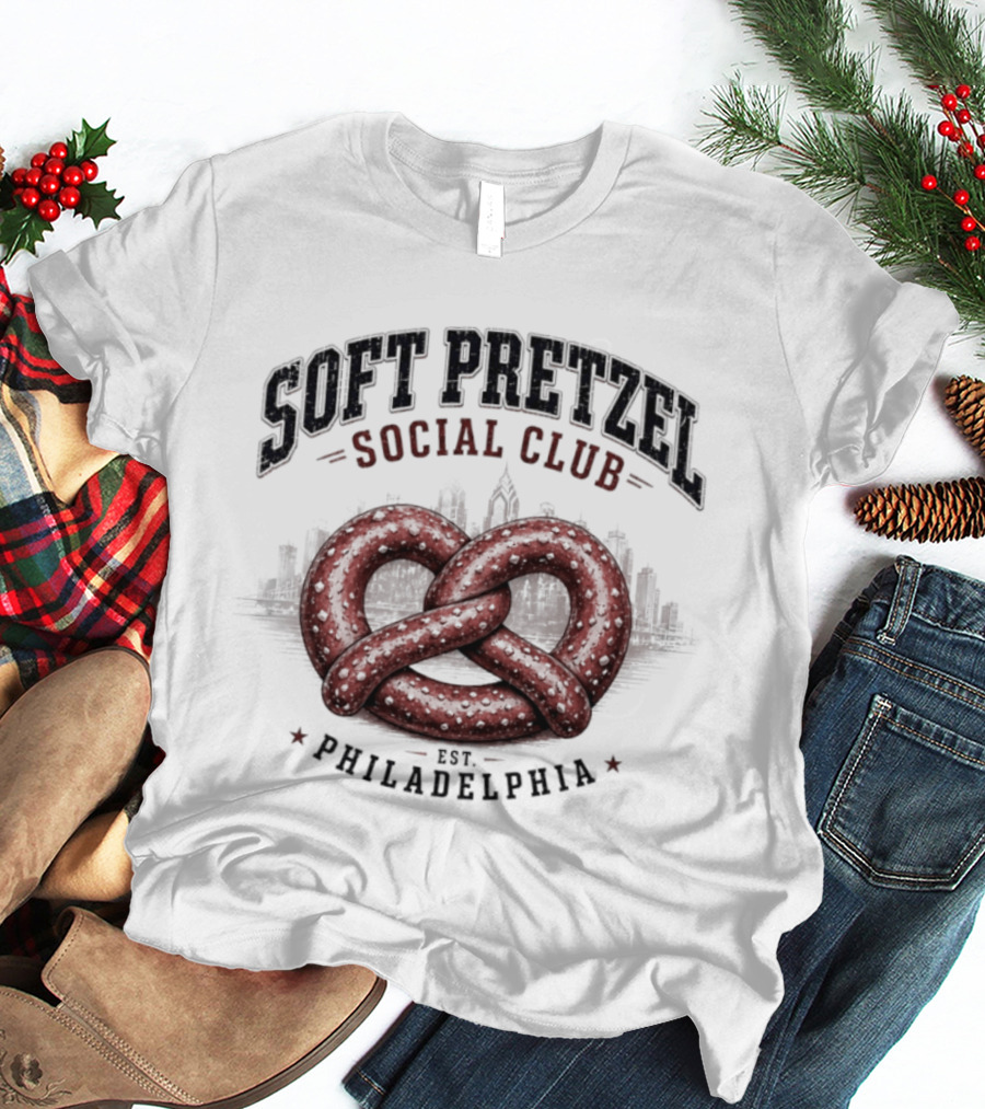 Soft Pretzel Social Club Philadelphia Skyline Est. Philadelphia T-Shirt
