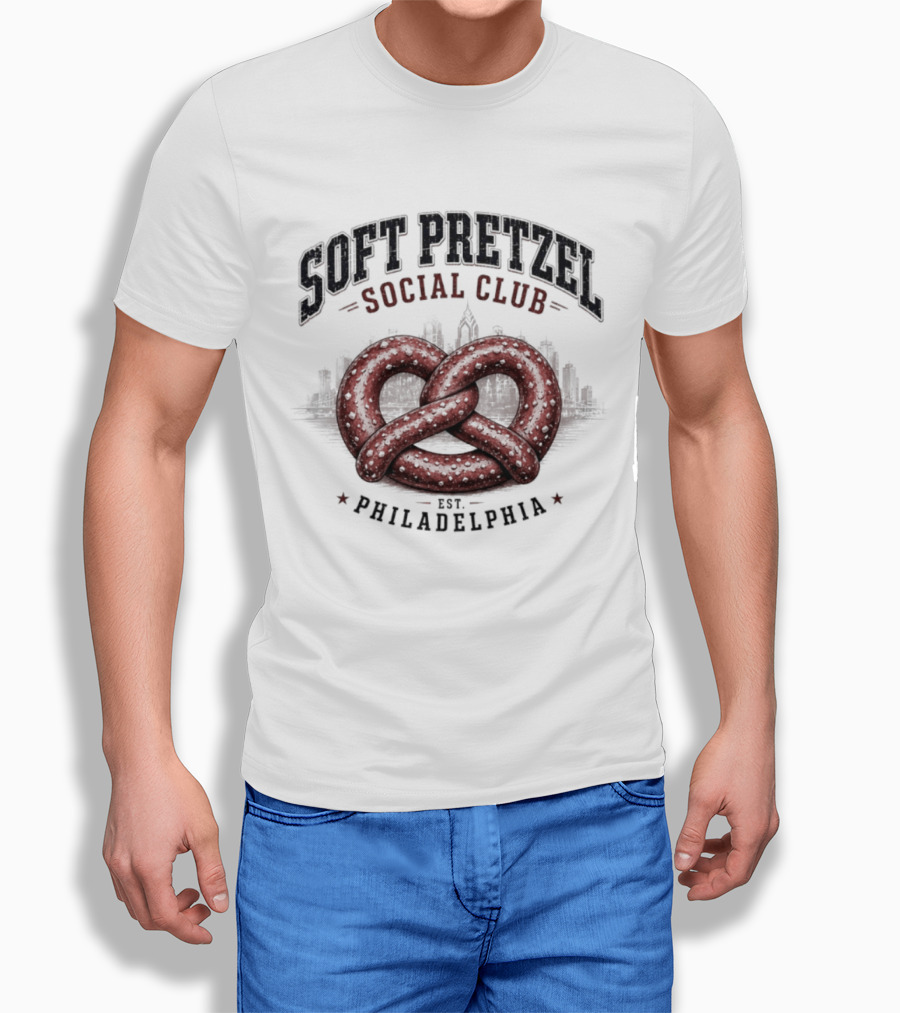 Soft Pretzel Social Club Philadelphia Skyline Est. Philadelphia T-Shirt