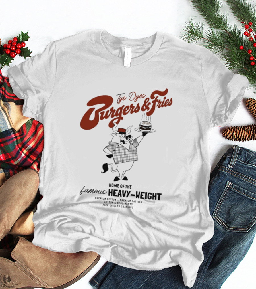 Tys Dyes Burgers And Fries Home Of The Famous Heavy Weight Premium Cotton Vintage Checkerboard Funk Grilled Goodness T-Shirt