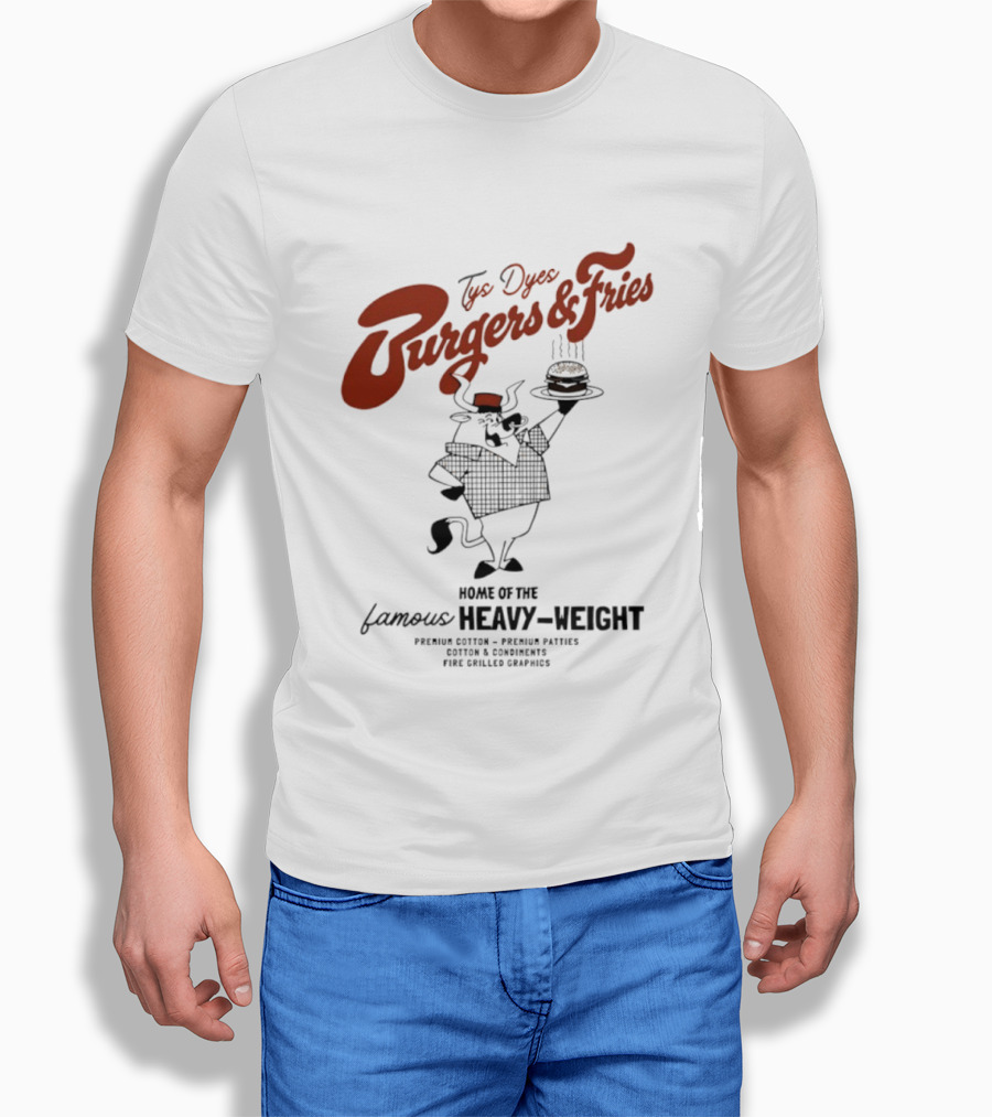 Tys Dyes Burgers And Fries Home Of The Famous Heavy Weight Premium Cotton Vintage Checkerboard Funk Grilled Goodness T-Shirt