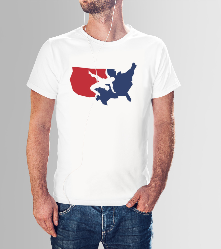 USA Wrestling Map Silhouette Red Blue T-Shirt