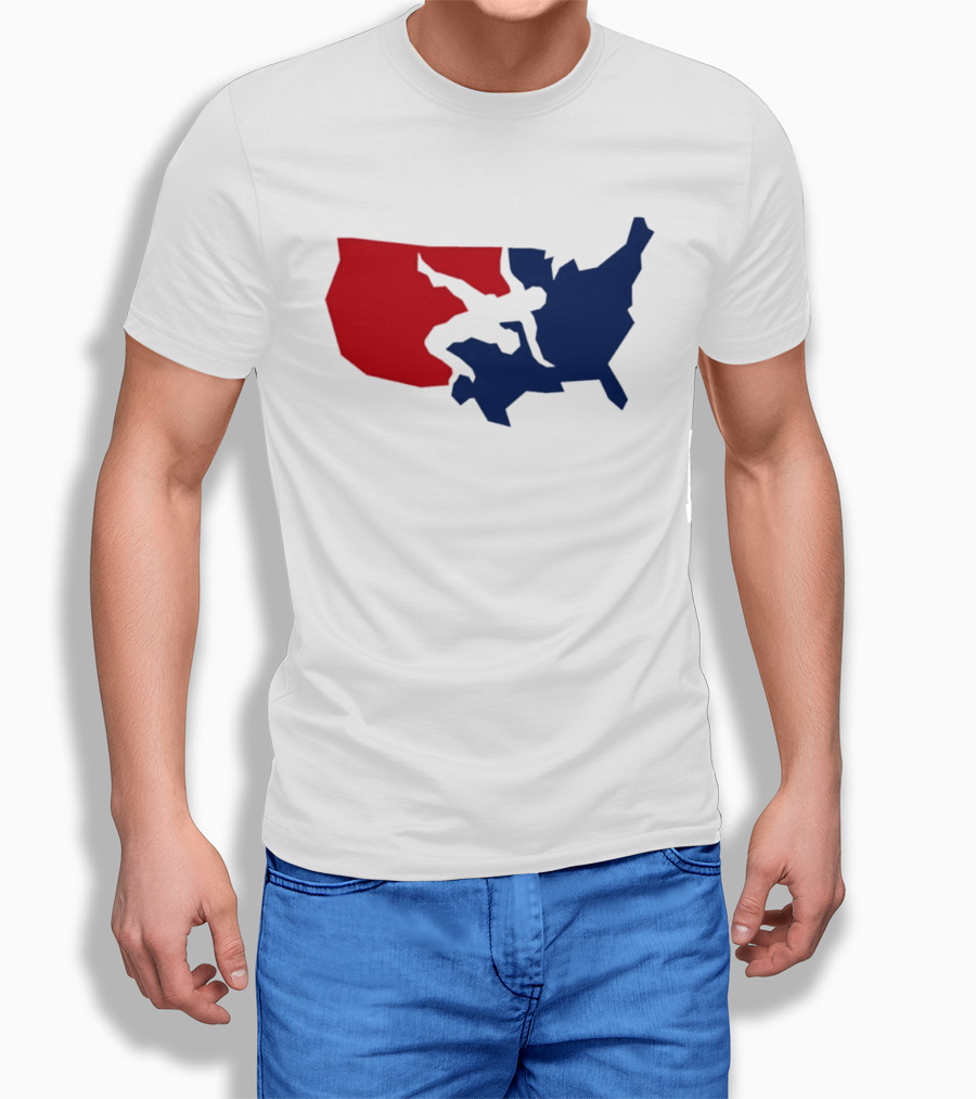 USA Wrestling Map Silhouette Red Blue T-Shirt