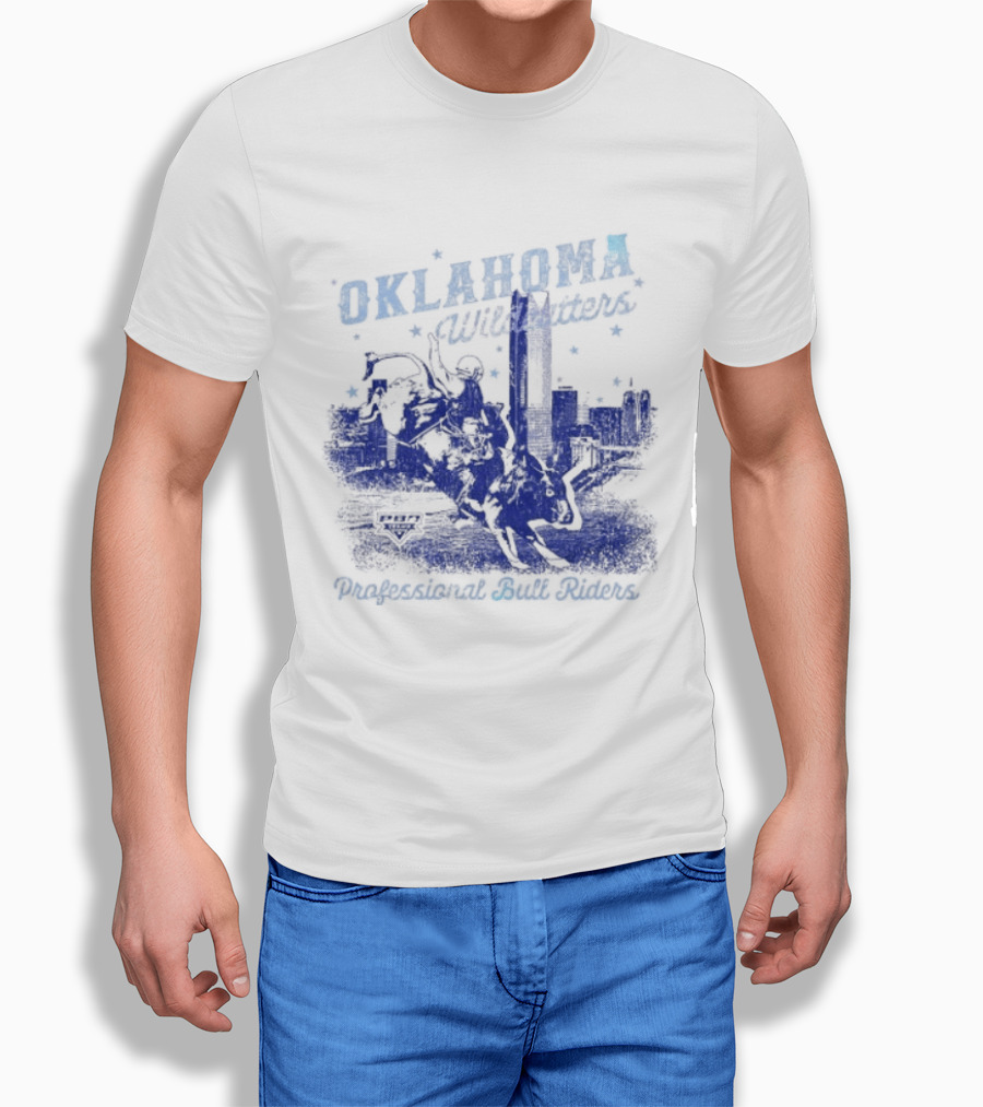 Oklahoma Wildcatters Professional Bull Riders Cowboy City Skyline T-Shirt