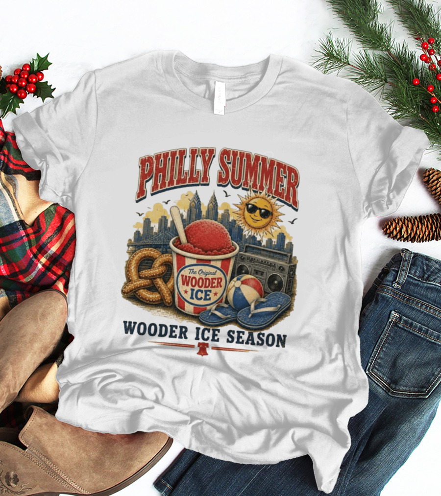 Philly Summer Wooder Ice Season With Pretzel Boombox And Sunglasses Sun T-Shirt
