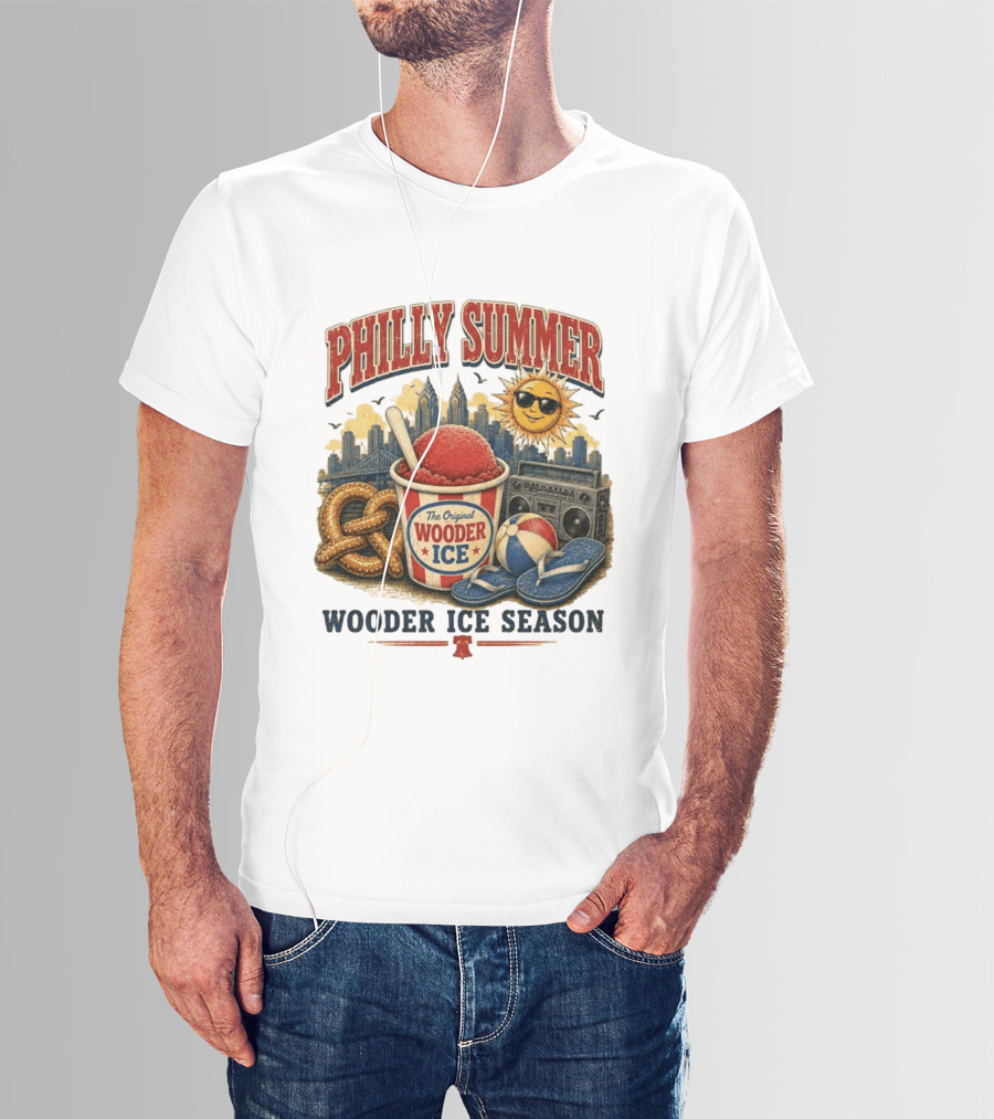 Philly Summer Wooder Ice Season With Pretzel Boombox And Sunglasses Sun T-Shirt