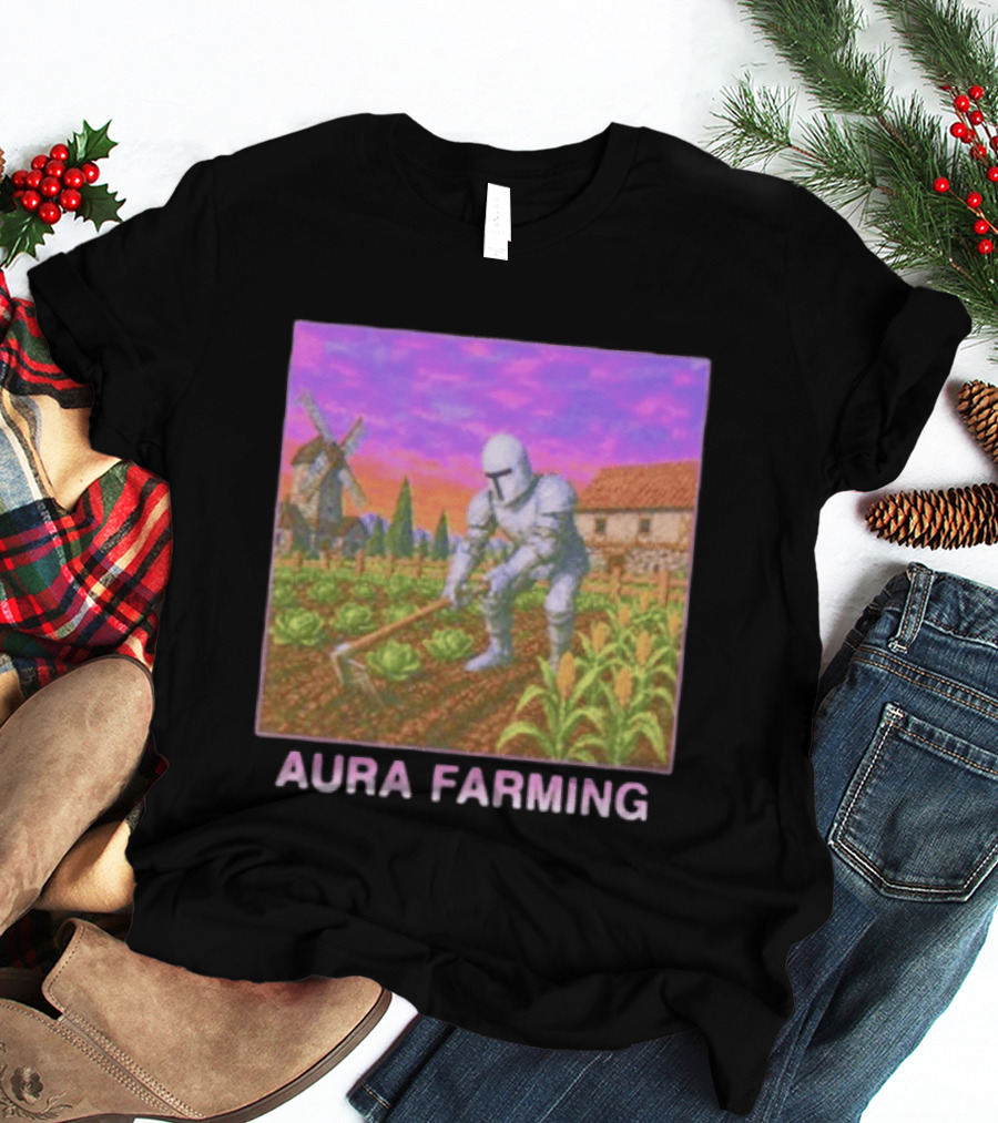 Aura Farming Knight Medieval Meme Windmill Crops Cabbage Garden T-Shirt