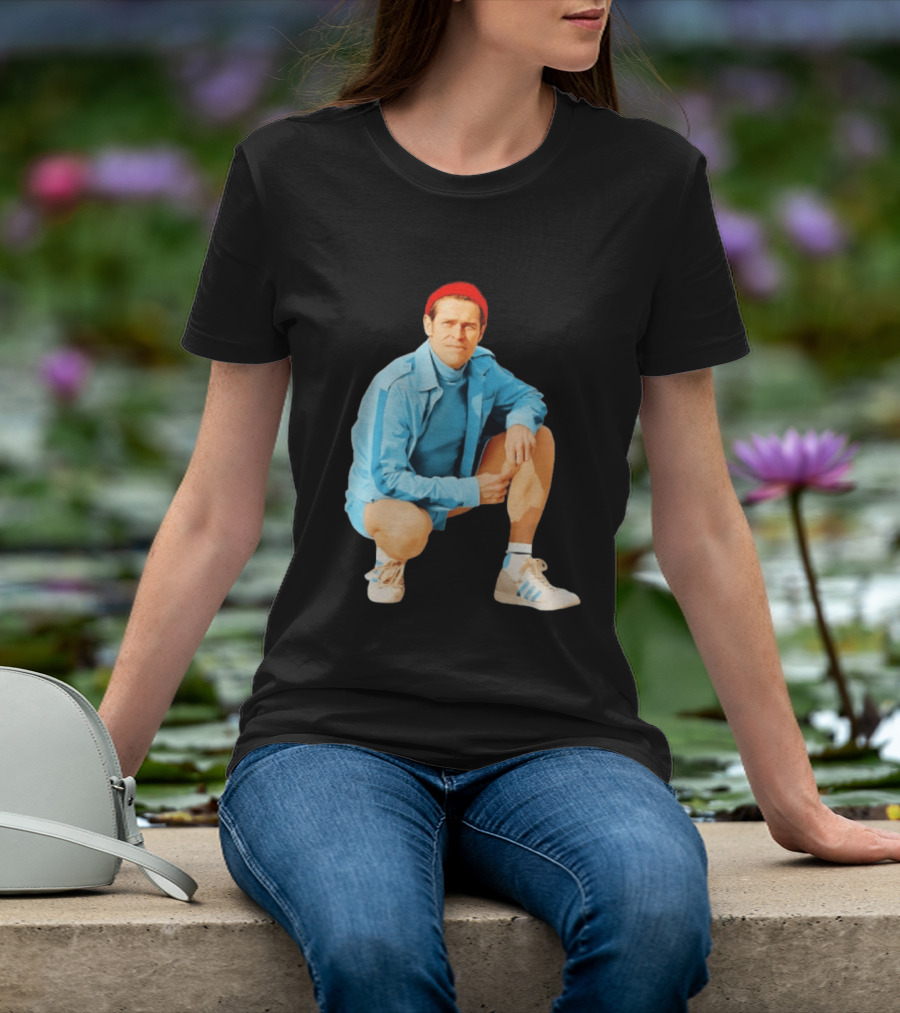 Klaus Willem Dafoe Retro Style With Red Beanie And Blue Tracksuit T-Shirt