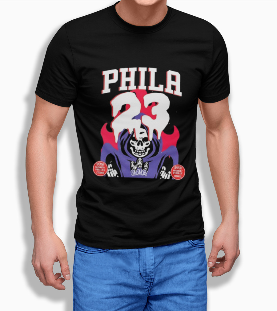 PHILA 23 Skeleton Grim Reaper Spooky Philly Worst Eternal T-Shirt