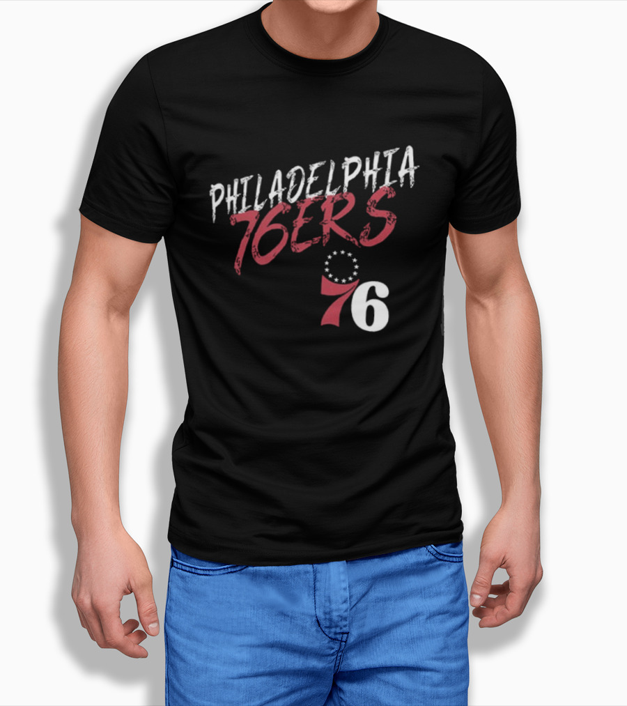 LeBron James Philadelphia 76ers Royal Hustle Name & Number 2 Sided Philadelphia 76ers 76 T-Shirt