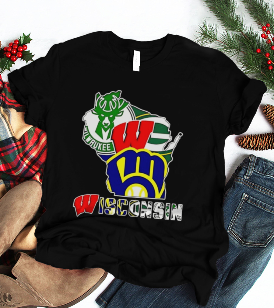 Milwaukee Bucks Green Bay Packers Milwaukee Brewers Collage Wisconsin T-Shirt