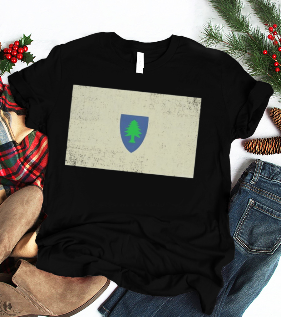 Massachusetts Flag Pine Tree Symbol On Vintage Shield T-Shirt