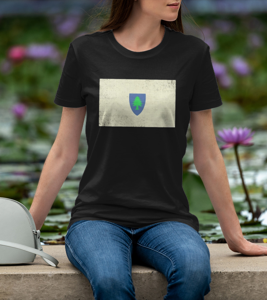 Massachusetts Flag Pine Tree Symbol On Vintage Shield T-Shirt