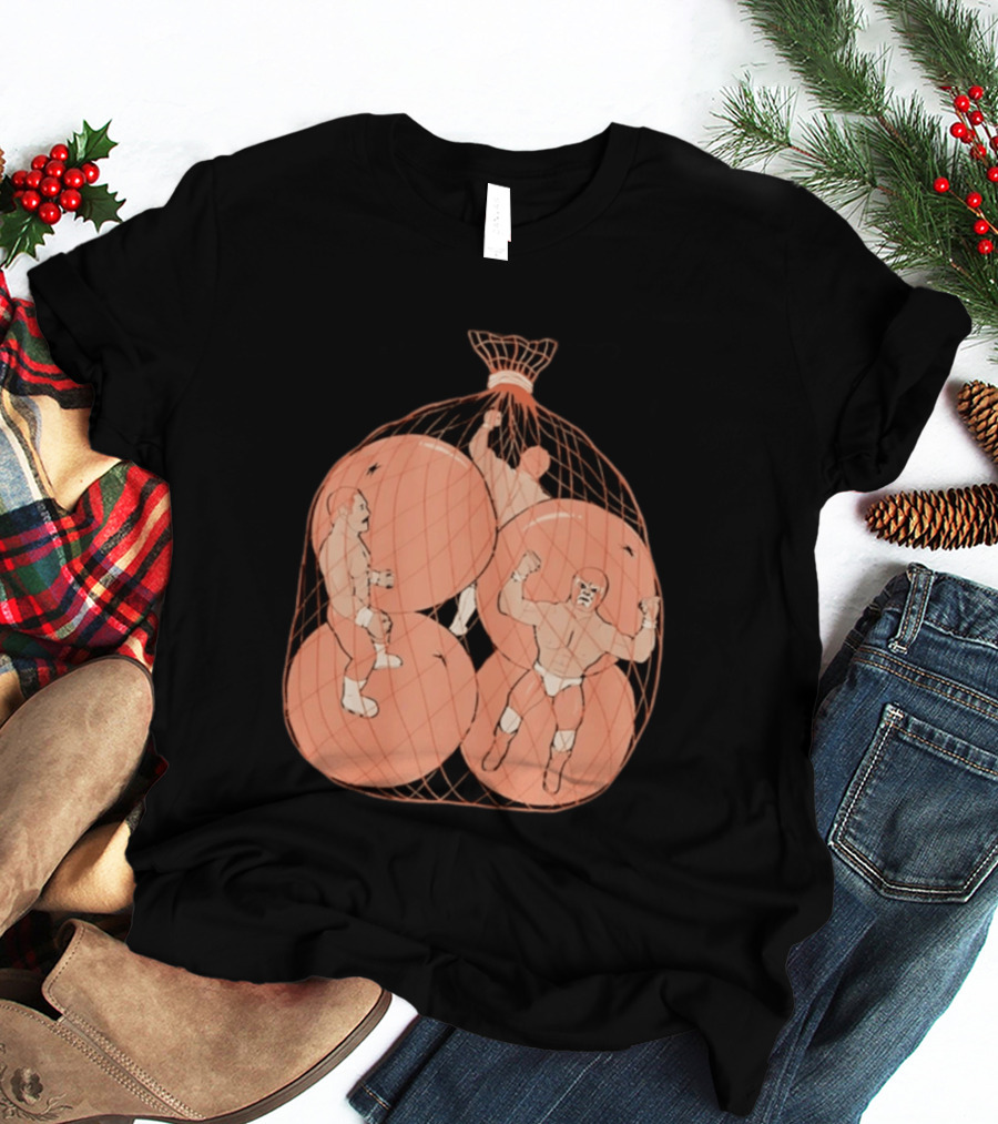 Wrestlers In Orange Produce Bag Mesh T-Shirt