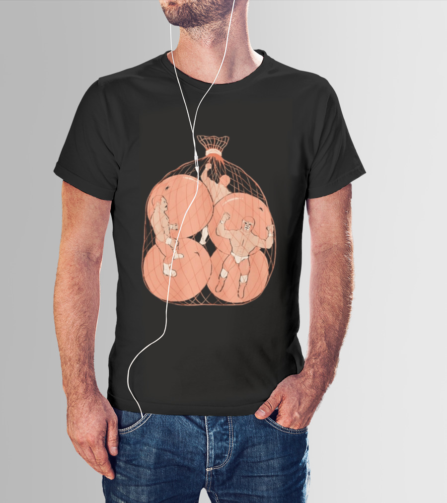 Wrestlers In Orange Produce Bag Mesh T-Shirt