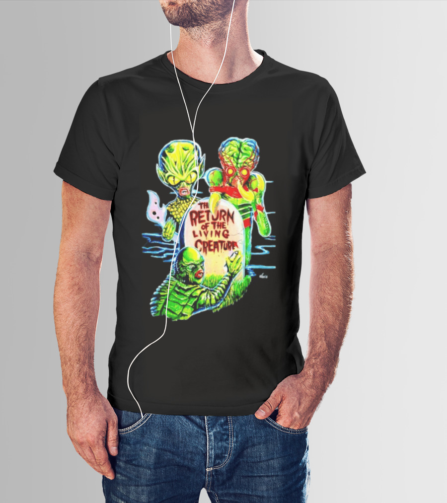 The Return Of The Living Creature Horror Movie Monsters And Tombstone Scene T-Shirt