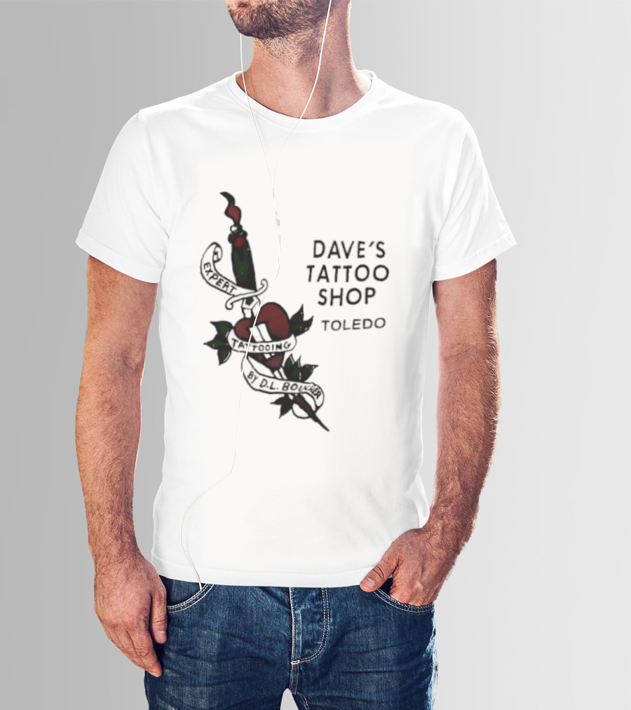Dave's Tattoo Shop Toledo Expert Tattooing By DL Boucher Heart And Dagger Tattoo T-Shirt