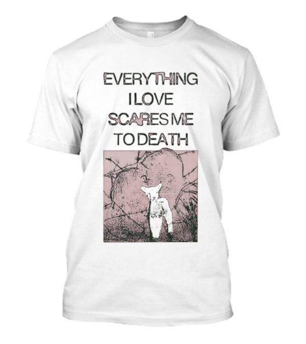 Everything I Love Scares Me To Death Existential Dread Sheep On Red T-Shirt