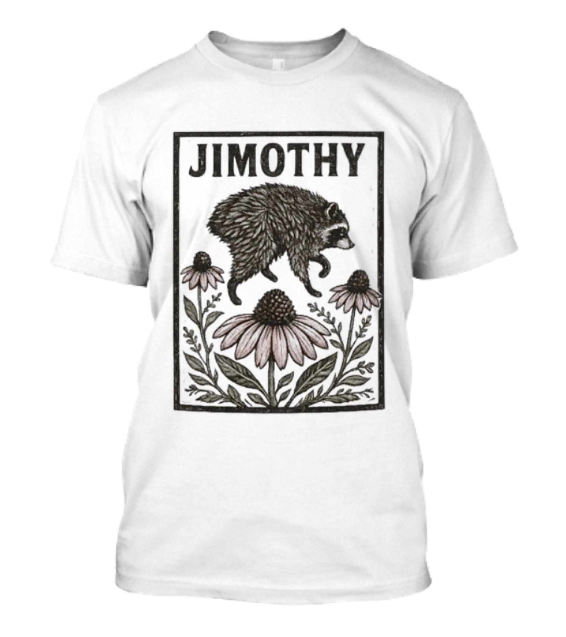 Jimothy Raccoon Coneflower Botanical Floral T-Shirt