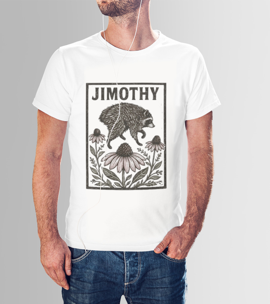 Jimothy Raccoon Coneflower Botanical Floral T-Shirt