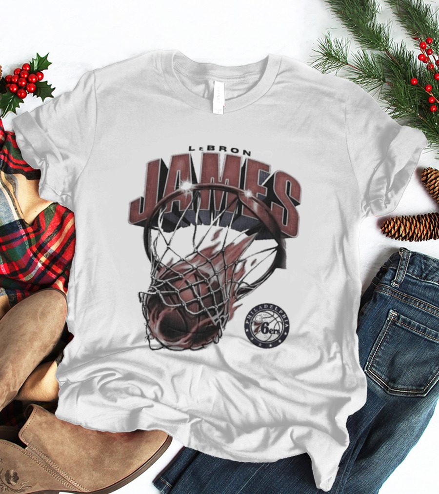 LeBron James 76ers Basketball Iconic Slam Dunk 76ers T-Shirt