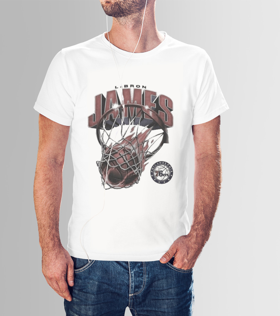 LeBron James 76ers Basketball Iconic Slam Dunk 76ers T-Shirt