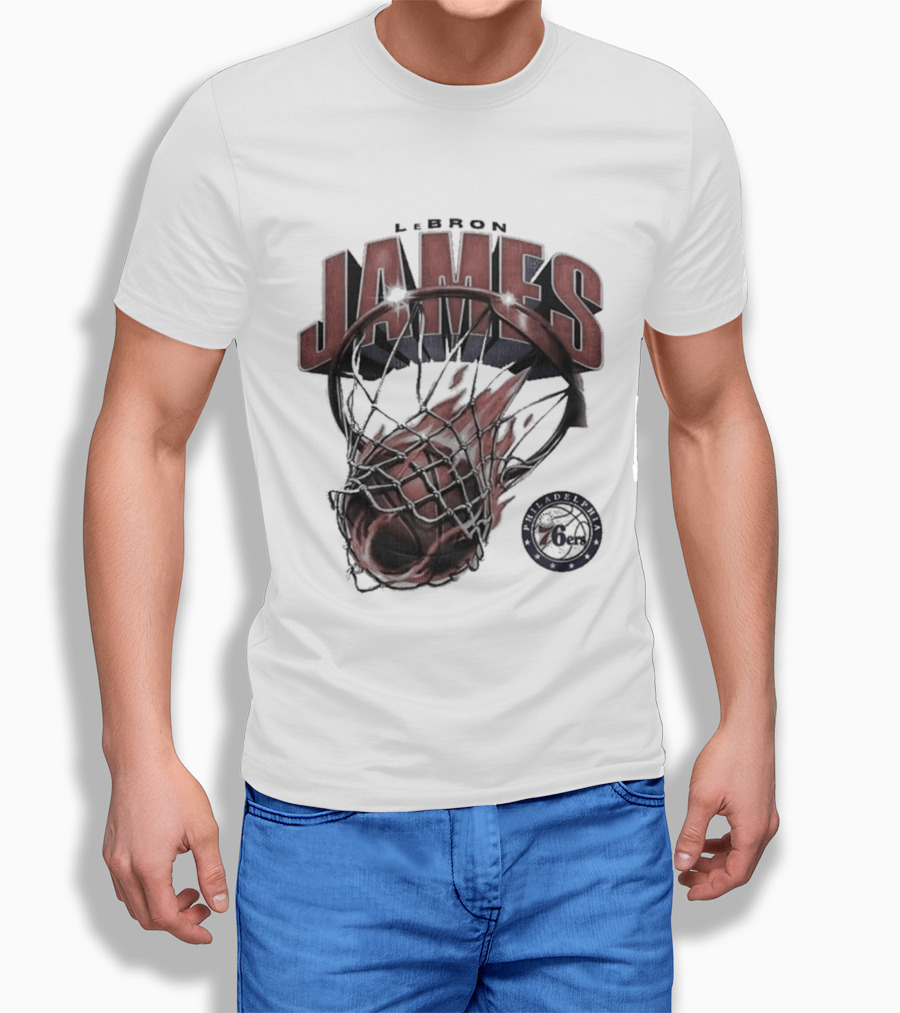 LeBron James 76ers Basketball Iconic Slam Dunk 76ers T-Shirt