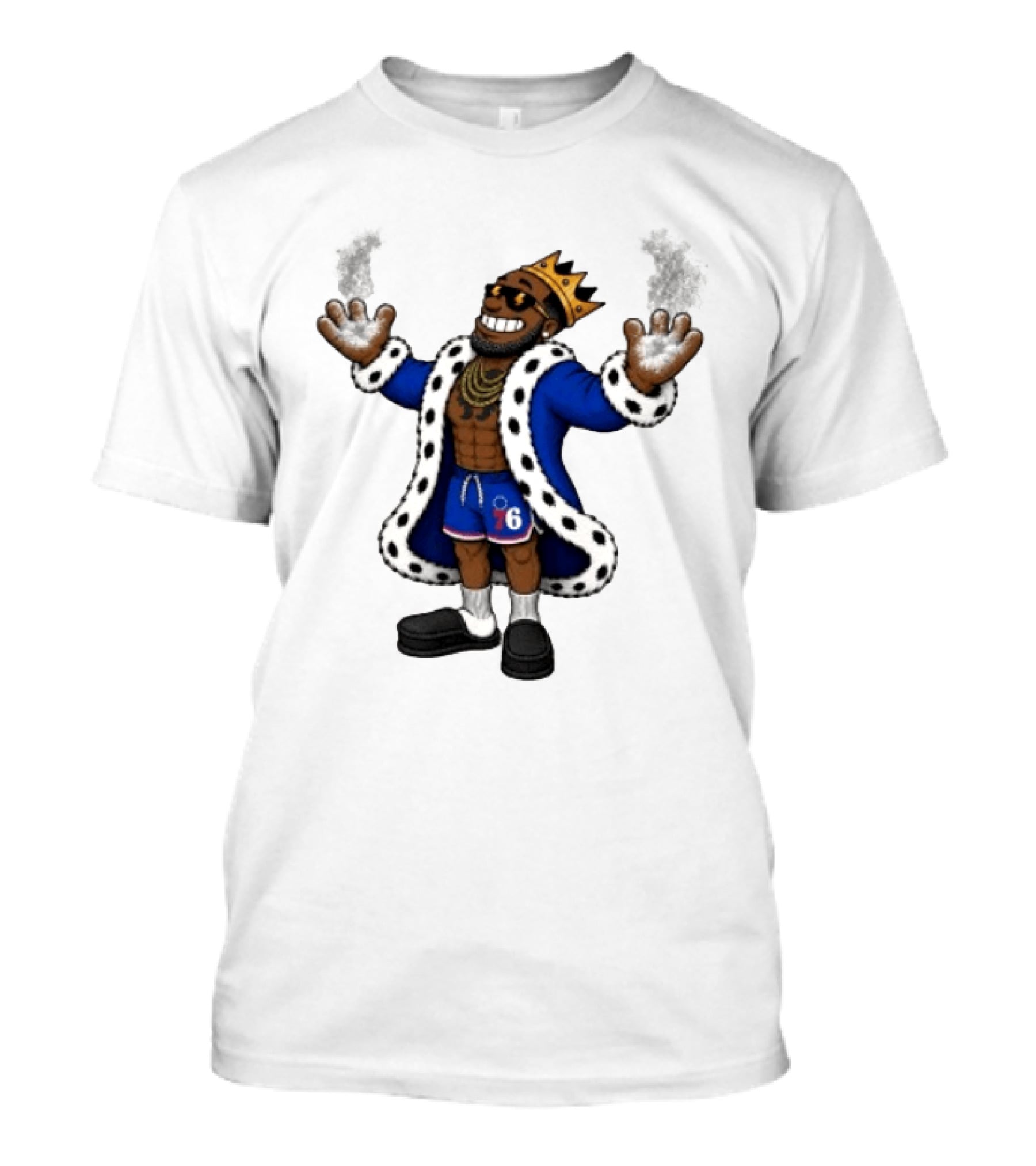 Philadelphia 76ers Cartoon King LeBron James Style Player With Crown And Robe T-Shirt