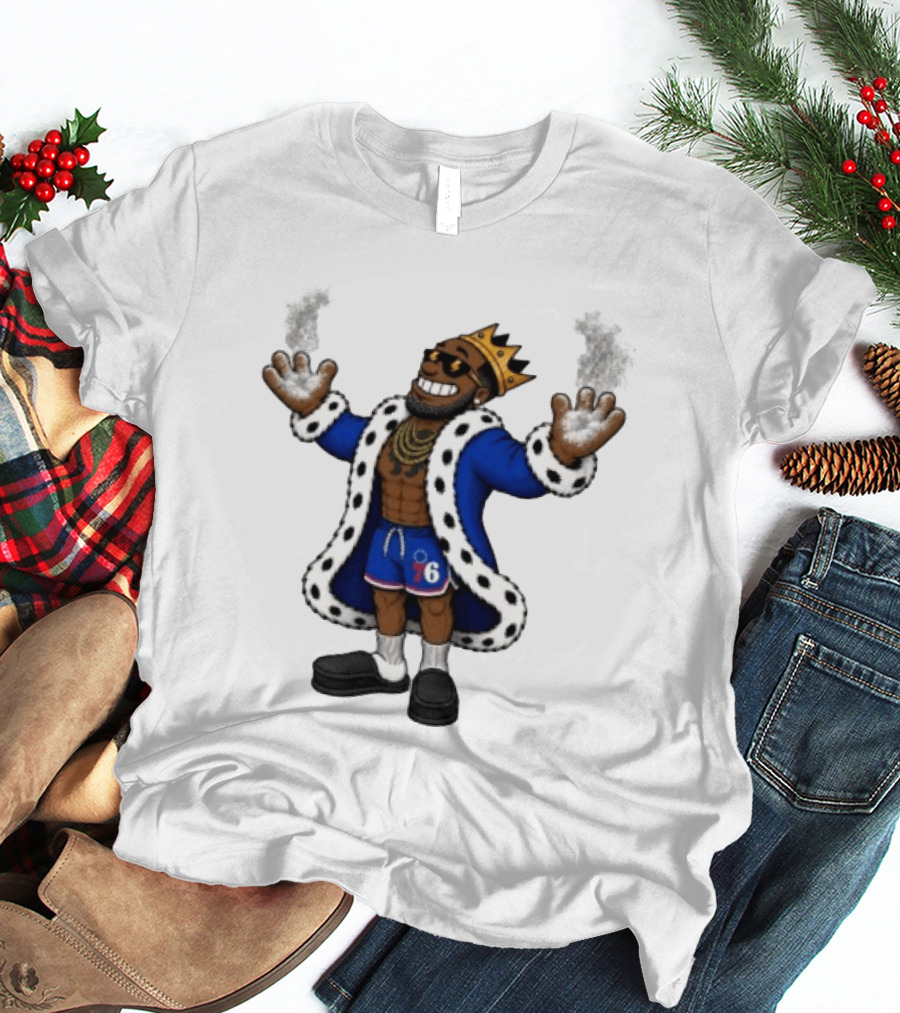 Philadelphia 76ers Cartoon King LeBron James Style Player With Crown And Robe T-Shirt