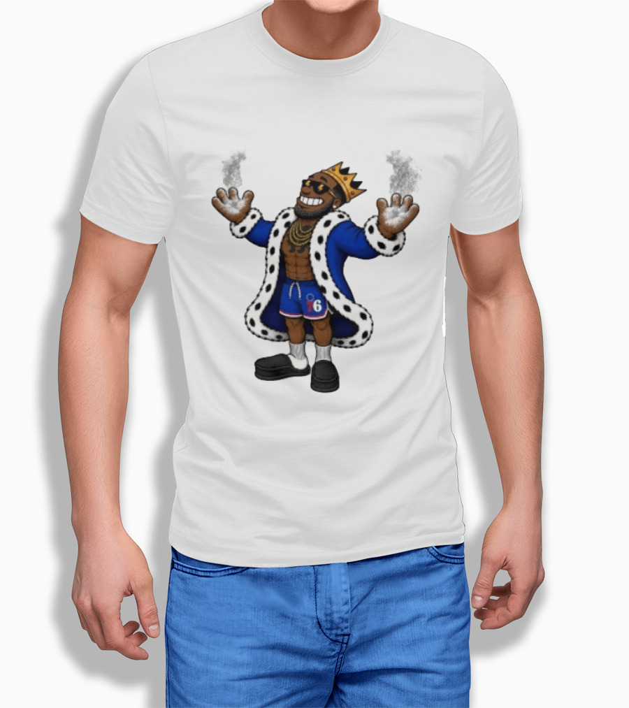Philadelphia 76ers Cartoon King LeBron James Style Player With Crown And Robe T-Shirt