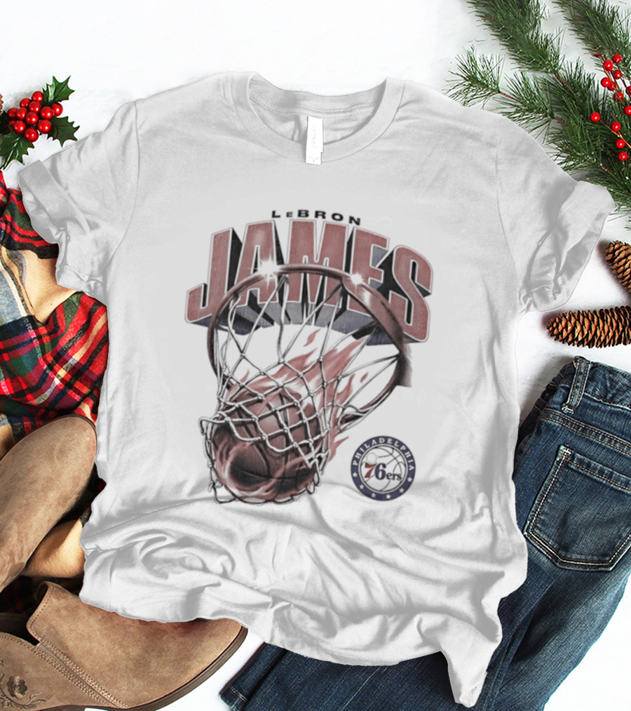 LeBron James Basketball Hoop Fire Philadelphia 76ers T-Shirt