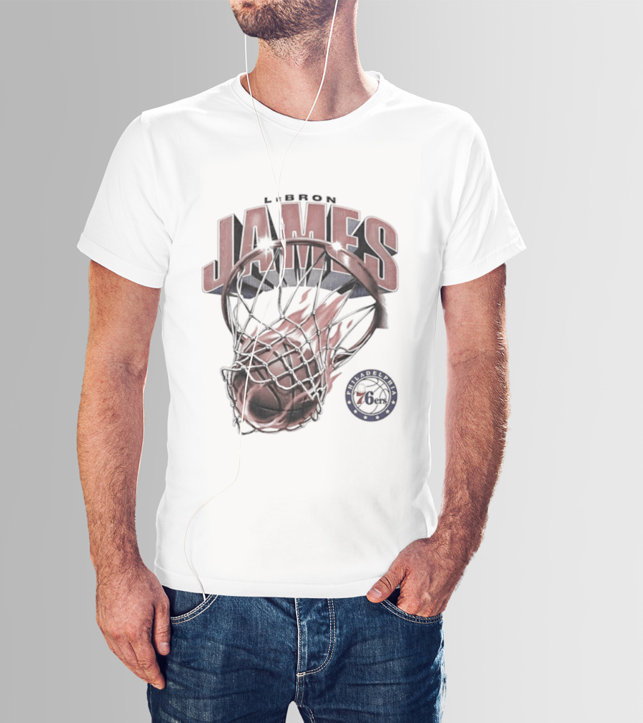 LeBron James Basketball Hoop Fire Philadelphia 76ers T-Shirt