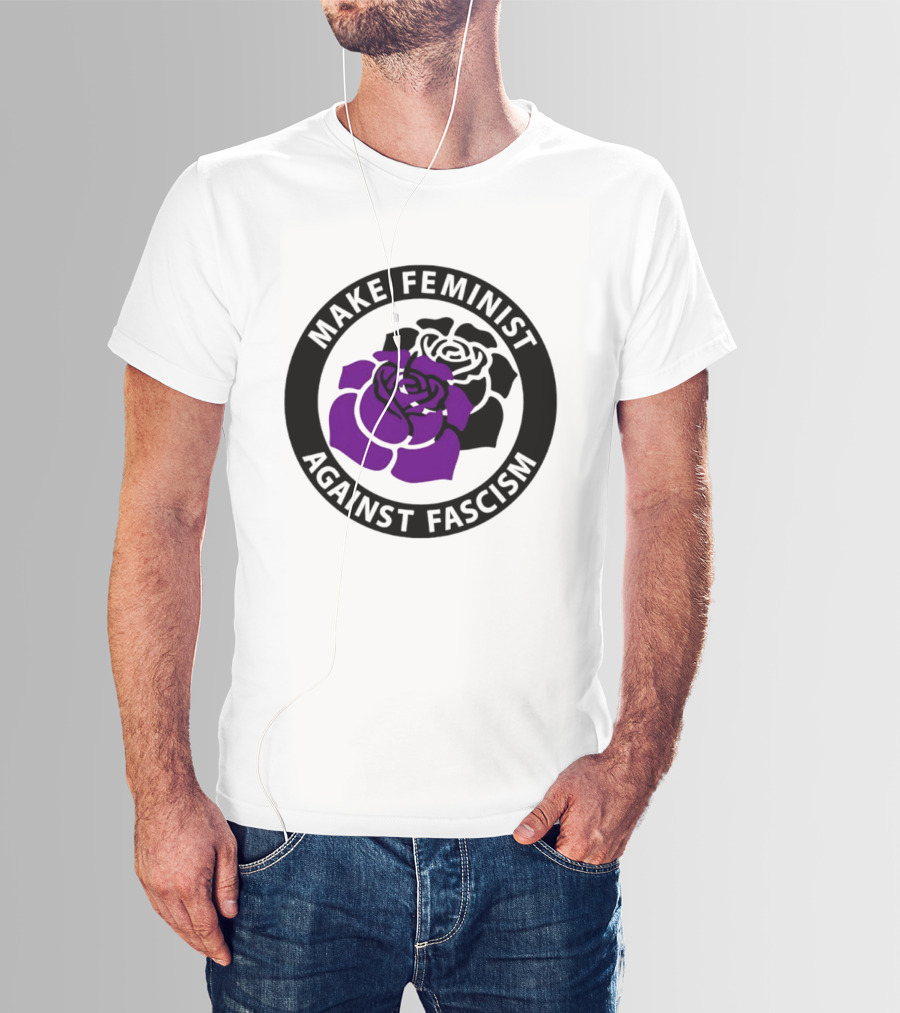 Make Feminist Against Fascism Purple Black Rose T-Shirt