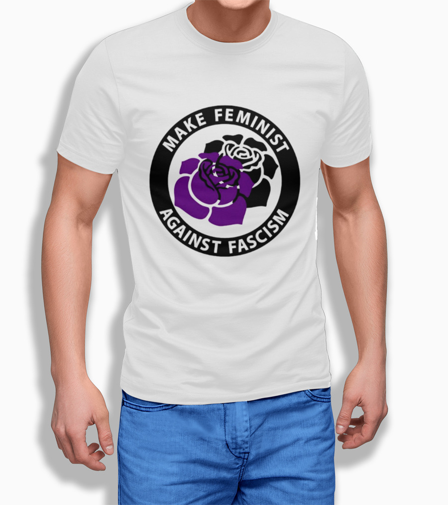 Make Feminist Against Fascism Purple Black Rose T-Shirt