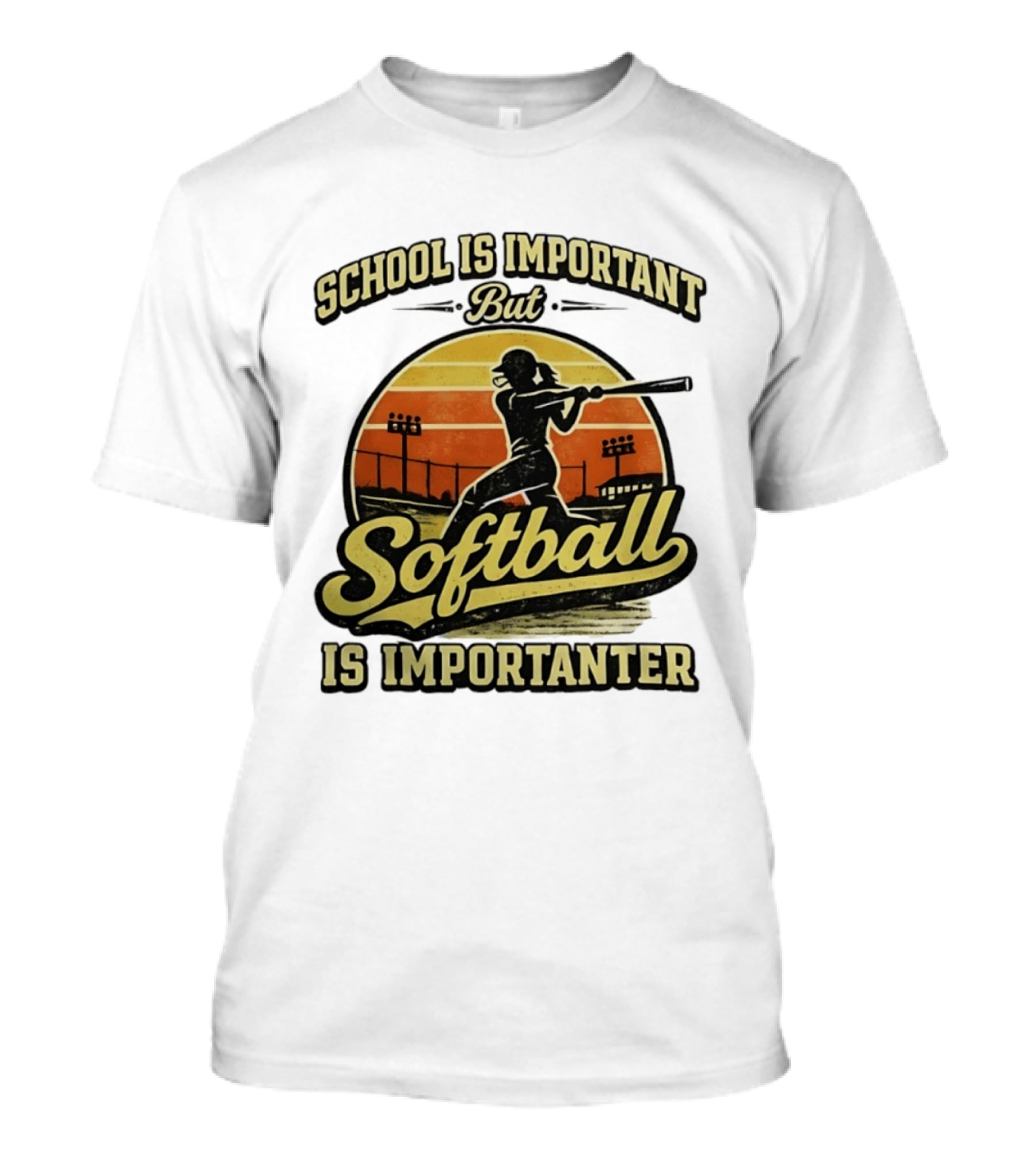 School Is Important But Softball Is Importanter Retro Silhouette Batter T-Shirt