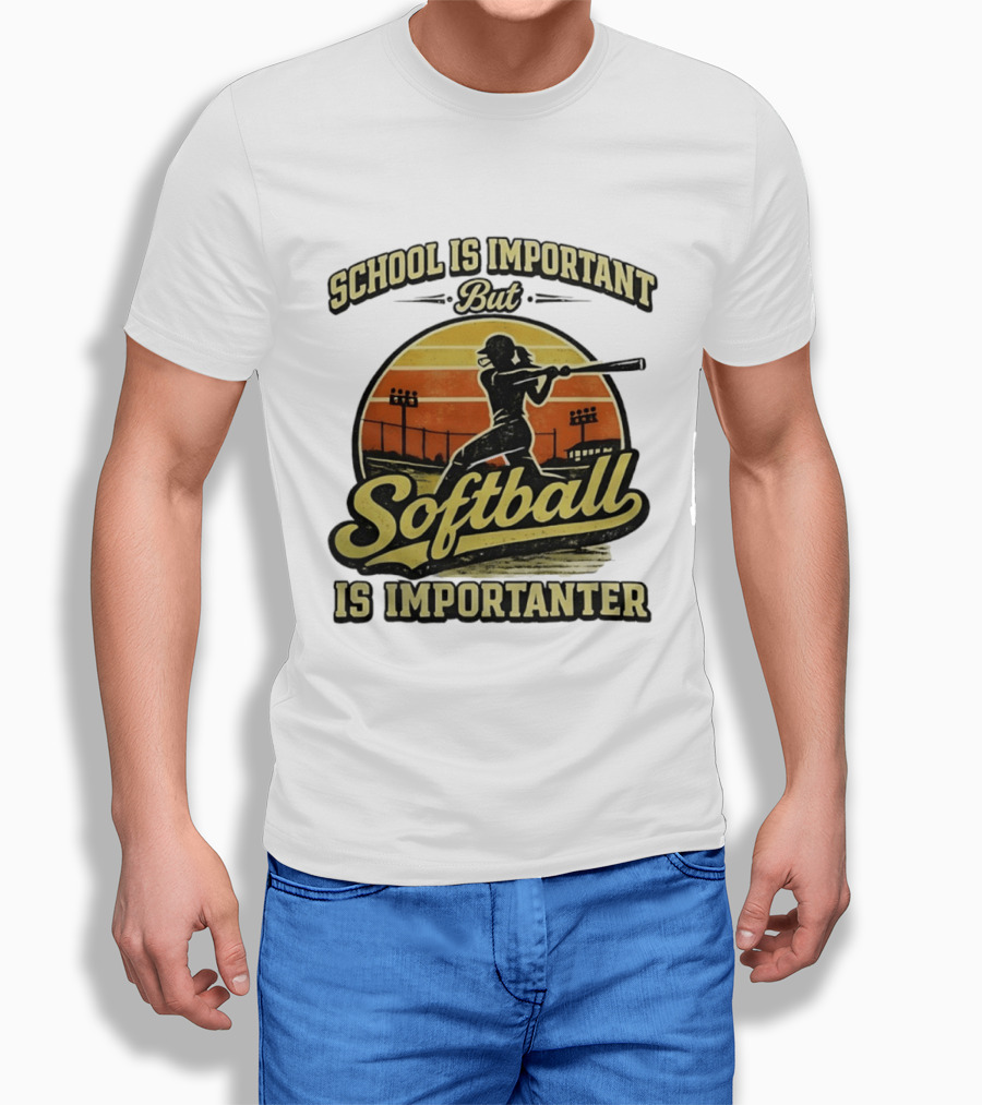 School Is Important But Softball Is Importanter Retro Silhouette Batter T-Shirt