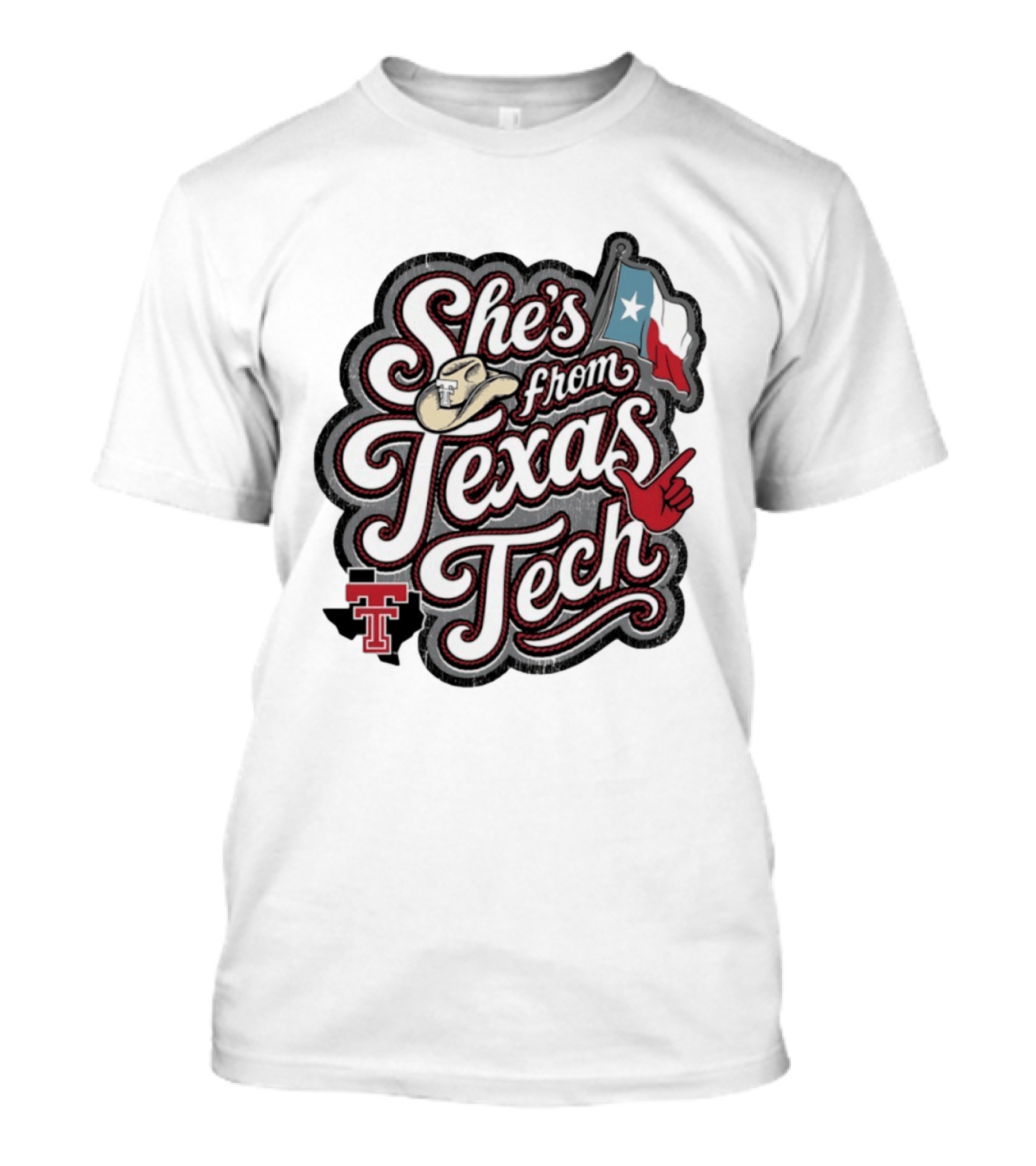 She's From Texas Tech With Texas Flag And Cowboy Hat T-Shirt