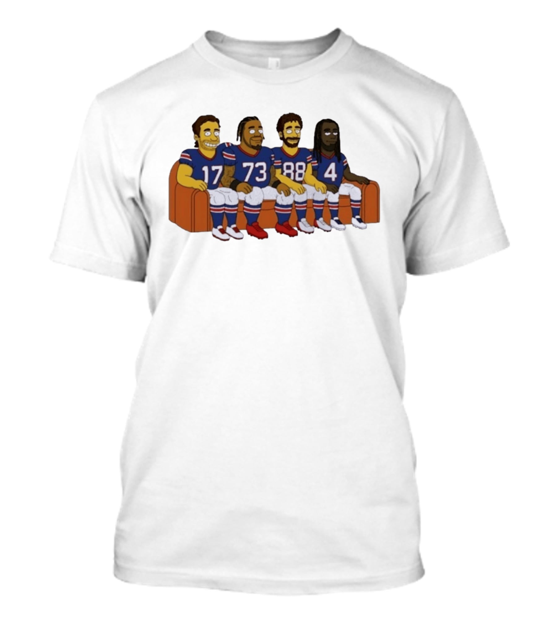Williams Buffalo Bills Simpsons Styled Characters NFL Jersey Numbers 17 73 88 4 T-Shirt