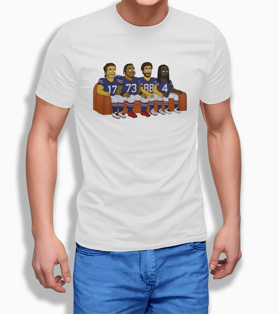 Williams Buffalo Bills Simpsons Styled Characters NFL Jersey Numbers 17 73 88 4 T-Shirt