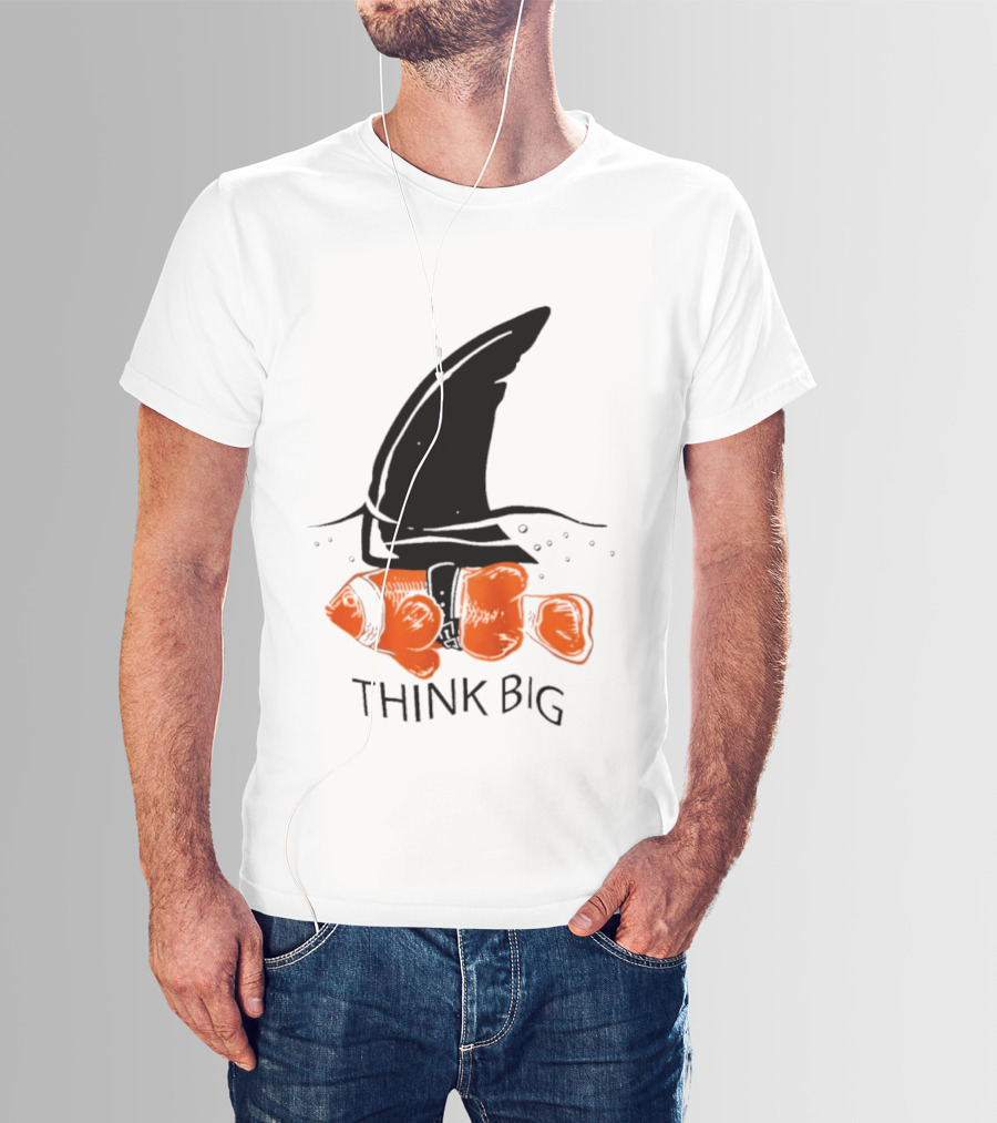 Think Big Goldfish Wearing Shark Fin T-Shirt