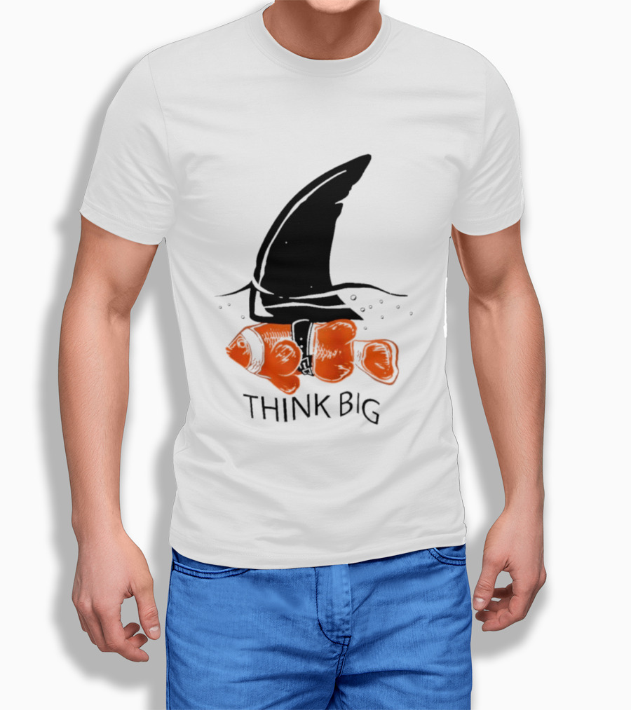 Think Big Goldfish Wearing Shark Fin T-Shirt
